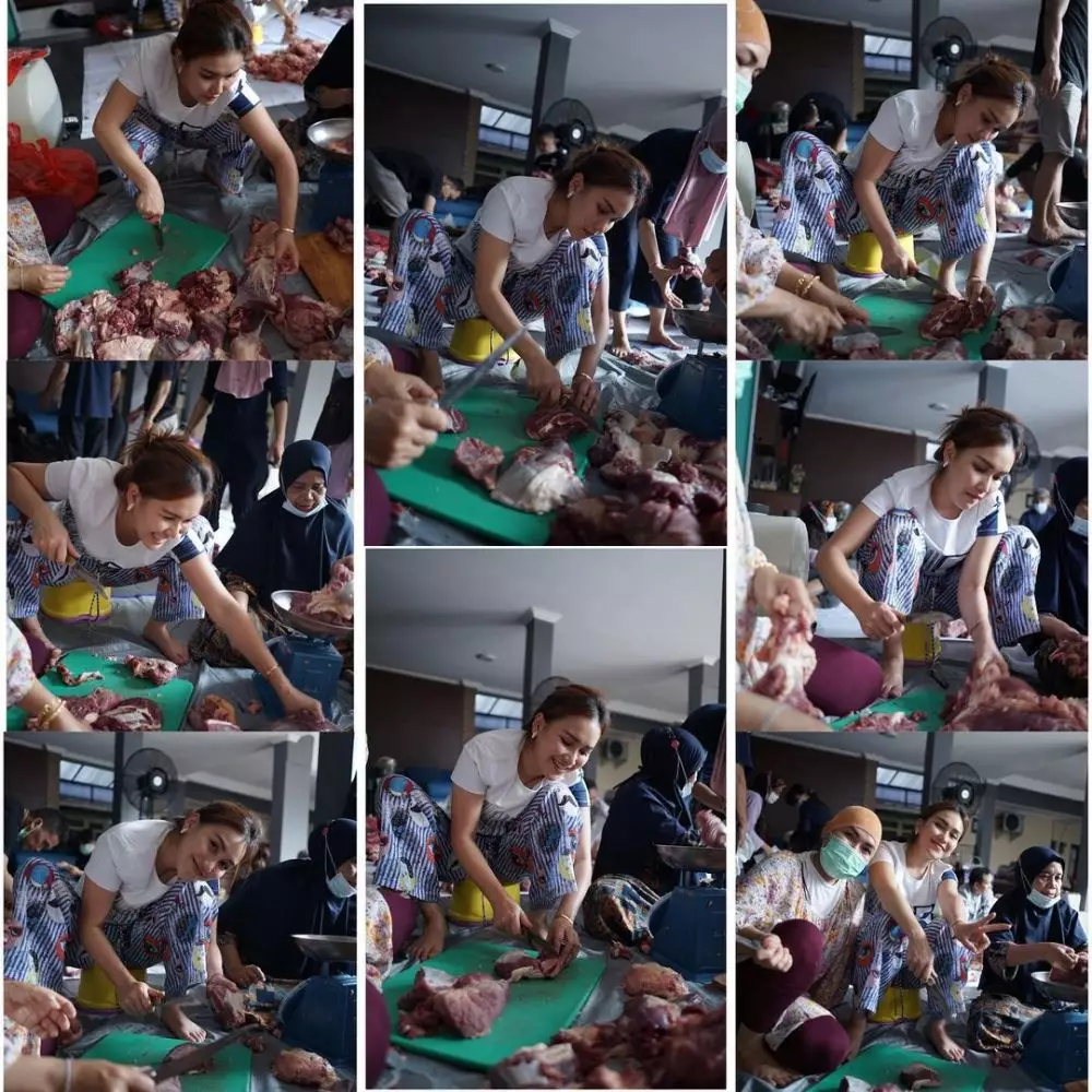 Momen Ayu Ting Ting potong daging kurban © 2021 brilio.net