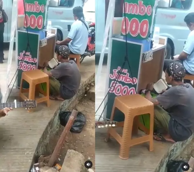 Pedagang bertato ini tunggu pembeli sambil mengaji © Instagram/@hariankopas