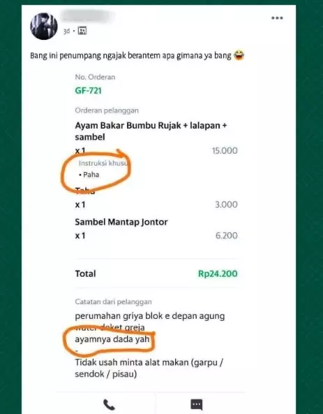 Tulisan di note orderan ojol © Instagram Tulisan di note orderan ojol © Instagram