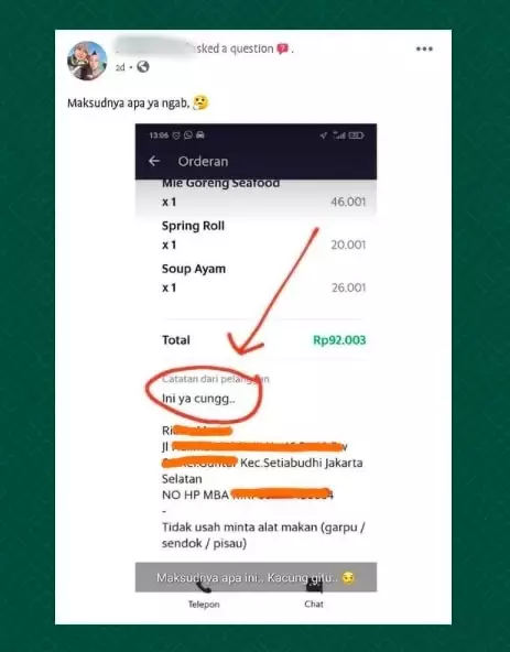 Tulisan di note orderan ojol © Instagram Tulisan di note orderan ojol © Instagram