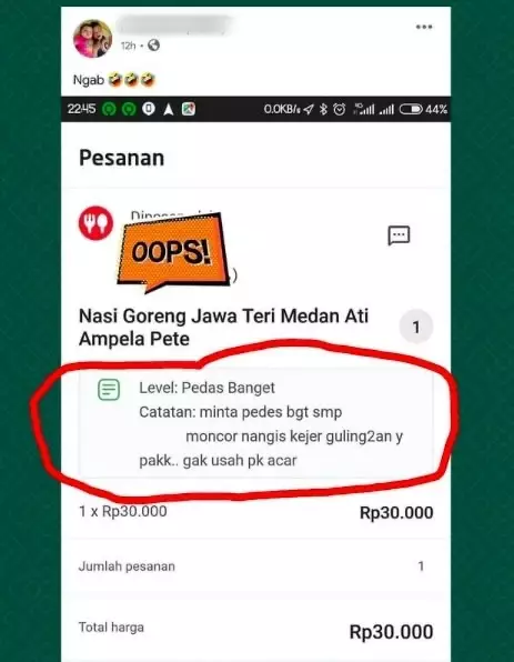 Tulisan di note orderan ojol © Instagram Tulisan di note orderan ojol © Instagram