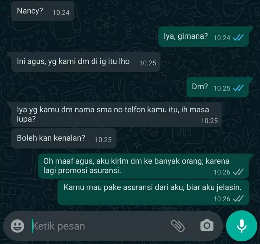 Chat ngajak kenalan cewek © Instagram