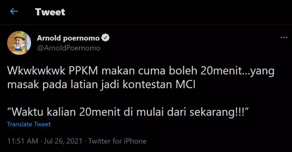 cuitan chef arnold makan 20 menit © Twitter cuitan chef arnold makan 20 menit © Twitter