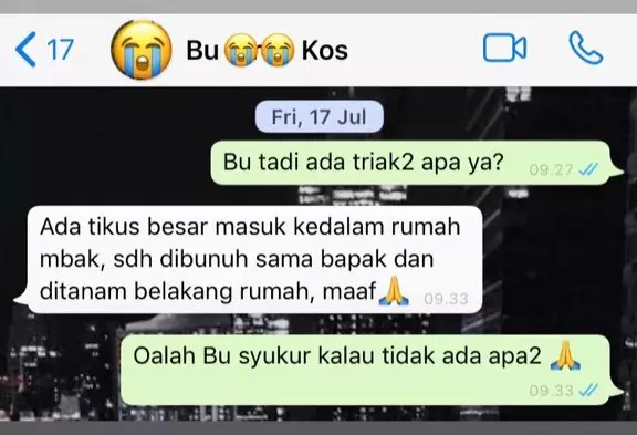 Balasan chat lucu dari pemilik kos © Twitter
