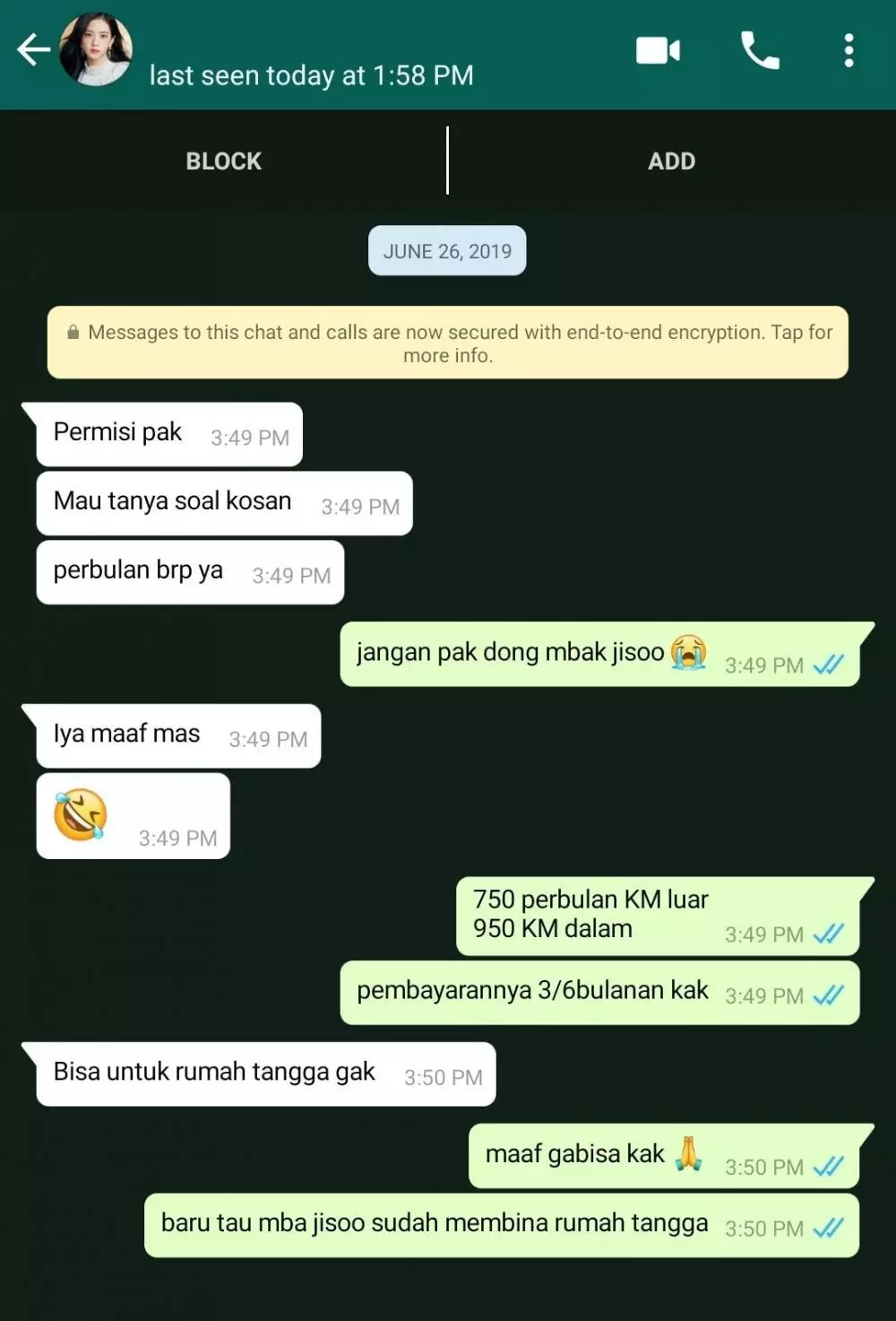 Balasan chat lucu dari pemilik kos © Twitter