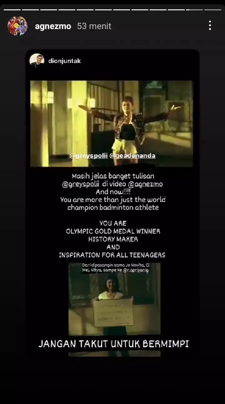 ucapan Agnez Mo untuk Greysia Polii © 2021 brilio.net