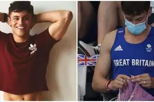 Aksi atlet loncat indah asik merajut di Olimpiade Tokyo jadi sorotan