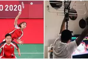 Aksi pria nonton laga Greysia/Apriyani sambil pegang antena TV, kocak