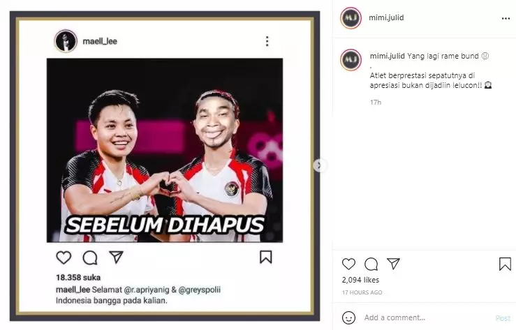 Maell Lee beri klarifikasi usia disebut hina Greysia Polii Instagram Maell Lee beri klarifikasi usia disebut hina Greysia Polii Instagram