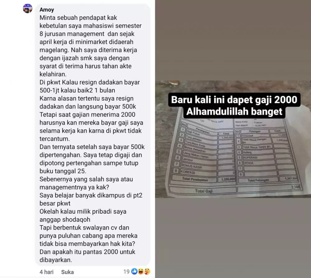 mahasiswi kerja di Toserba dibayar Rp 2000 © 2021 brilio.net