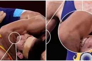 Pegulat Olimpiade Tokyo gigit lengan lawannya saat akan dijatuhkan