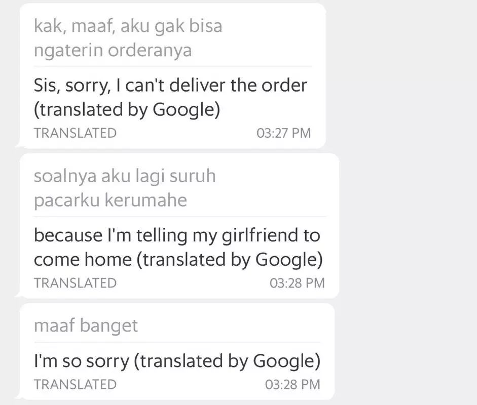 Chat pemberitahuan driver ojol © Twitter