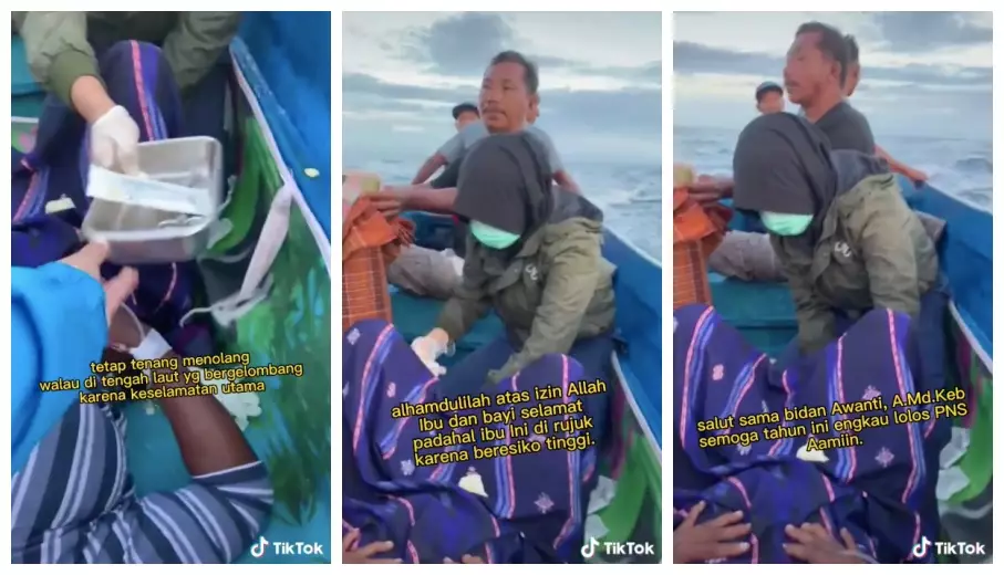 bidan desa bantu proses melahirkan di perahu © TikTok