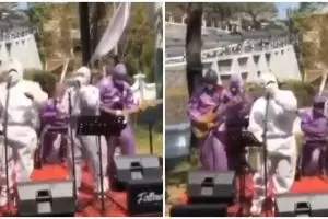 Pentas saat pandemi, band ini manggung pakai APD lengkap