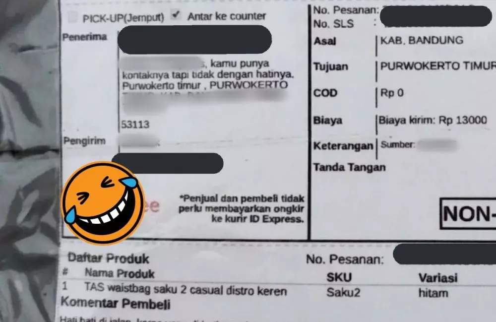 Curhat kocak di alamat paket © Twitter