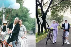 Beda penampilan 8 seleb bersepeda bareng keluarga, Ussy bak atlet