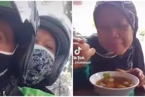 Aksi driver ojek online Babeh Ary kencan bareng istri, gayanya bak ABG