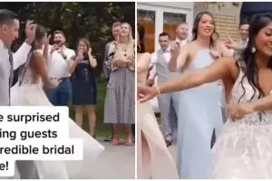 Pernikahan unik, kedua pengantin menari bak adegan film India