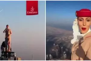 Demi iklan, wanita ini berdiri di puncak Burj Khalifa tinggi 828 meter