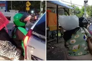 11 Potret lucu benda pengganti helm ala emak-emak, bikin gagal paham