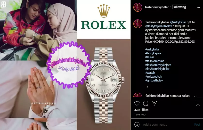 jam tangan Lesti dari Rizky Billar ini harganya fantastis Instagram jam tangan Lesti dari Rizky Billar ini harganya fantastis Instagram