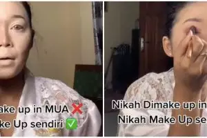 Dandan sendiri di hari pernikahannya, riasan cewek ini mengagumkan