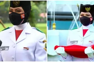 7 Potret Qyara Maharani Putri, pembawa baki upacara penurunan bendera