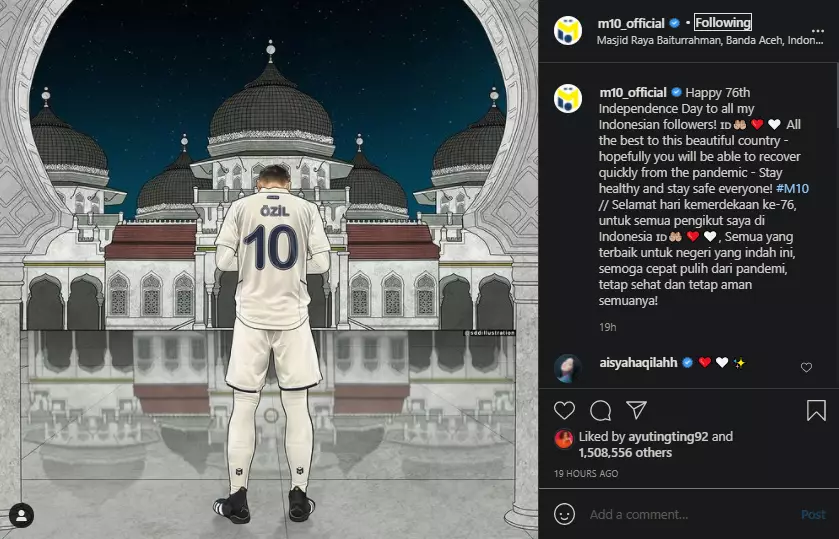 Mesut Ozil berikan ucapan selamat kemerdekaan untuk Indonesia Instagram