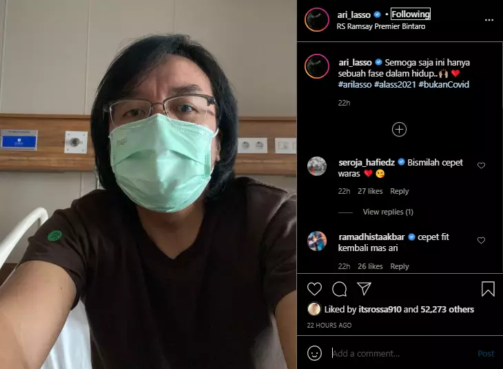 Ari Lasso dilarikan ke rumah sakit untuk jalani operasi Instagram