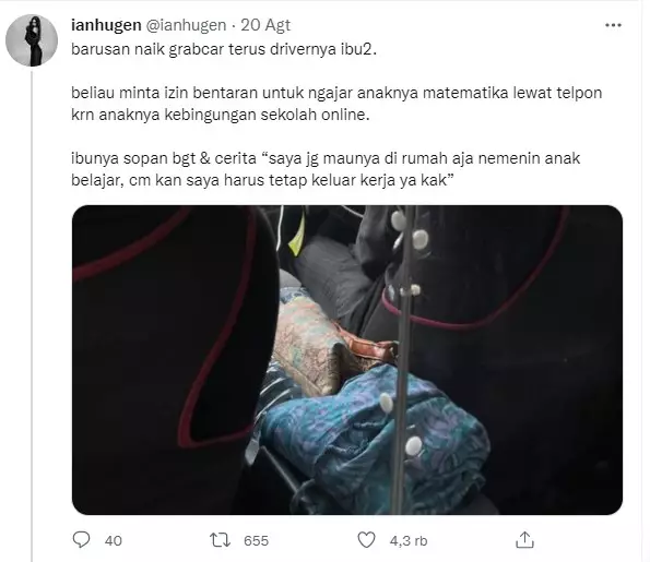 Kisah ibu bantu anak belajar via telfon saat bawa penumpang © Twitter/@ianhugen