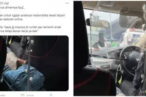 Bikin salut, sopir taksi online wanita bantu anak belajar sambil kerja