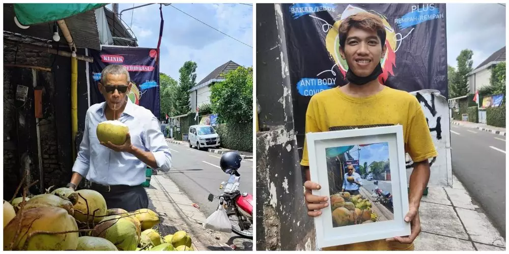 Potret Obama di warung Indonesia © Instagram Potret Obama di warung Indonesia © Instagram