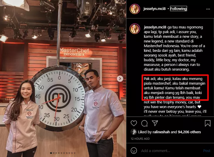 Janji Jesselyn MasterChef setelah Lord Adi gagal Instagram Janji Jesselyn MasterChef setelah Lord Adi gagal Instagram