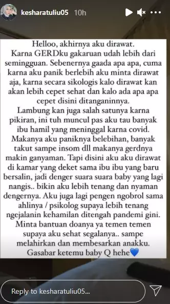 Kisah Kesha Ratuliu dirawat di rumah sakit karena gerd © Instagram/@kesharatutiu05