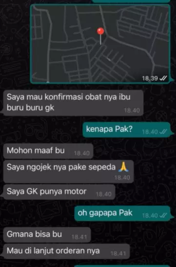 Kisah supir ojek online kayuh sepeda sejauh 15 km © Twitter/@peacefulgreeny