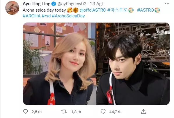 Ayu Ting Ting pakai tas kembaran Cha Eun Woo © berbagai sumber
