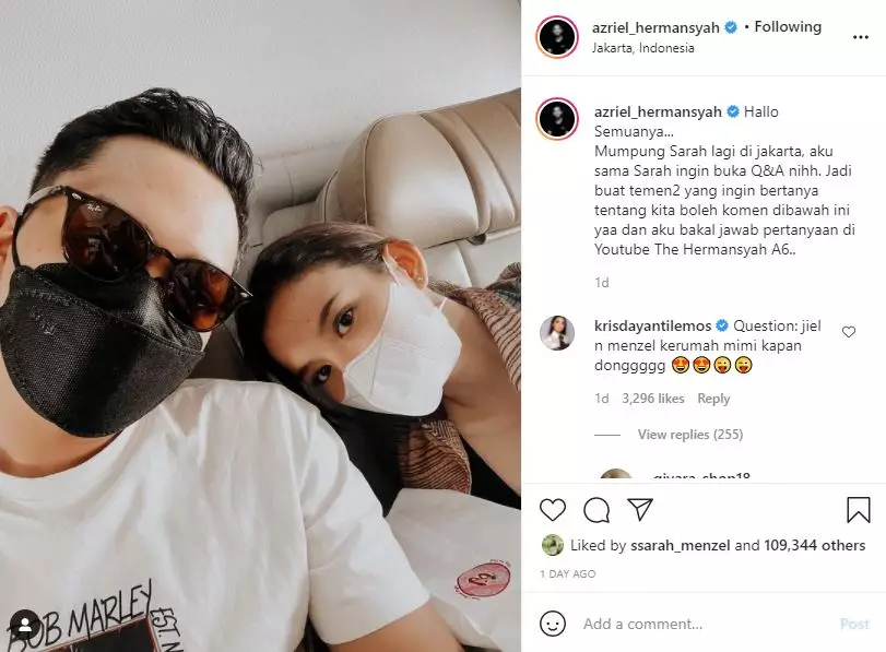 Komentar KD di Instagram Azriel Hermansyah © 2021 brilio.net