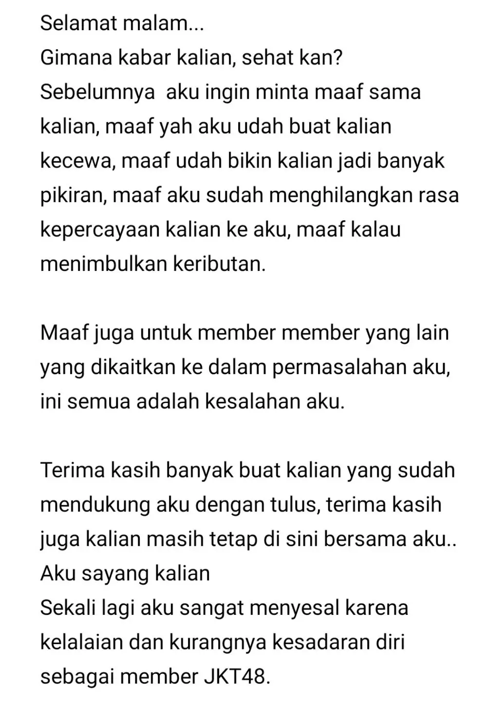 Chika JKT48 mengaku dan minta maaf Instagram dan Twitter 