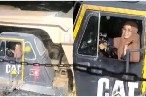 Lihainya wanita ini kendarai dump truk tambang, malam hari masih kerja