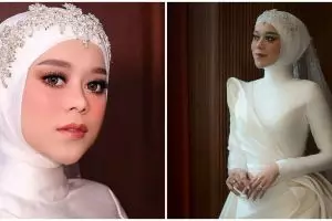 7 Detail gaun tasyakuran nikahan Lesty Kejora, ada tulisan tersembunyi