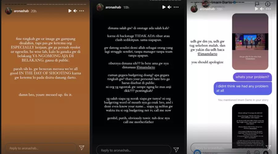 Aron Ashab tuntut maaf Imam Darto Instagram