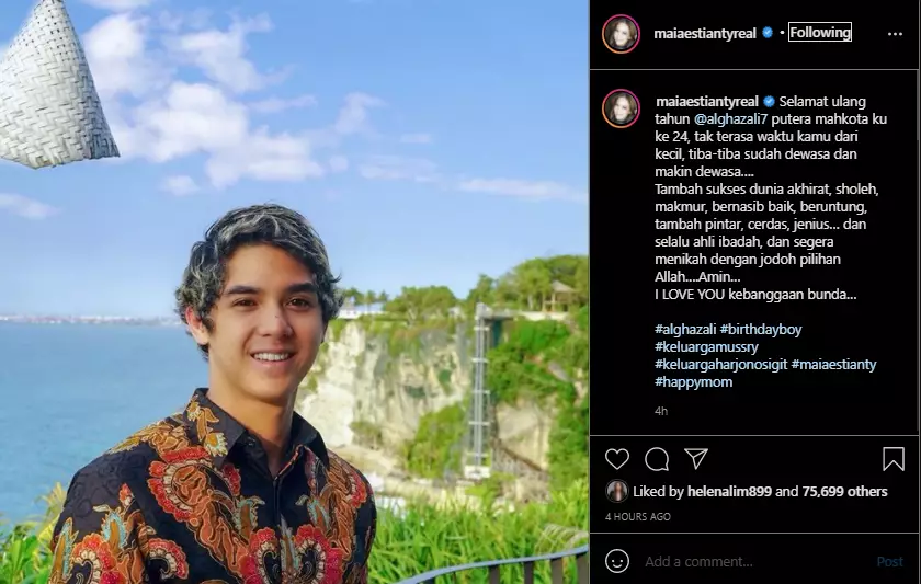 Al Ghazali didoakan segera menikah oleh Maia Estianty Instagram