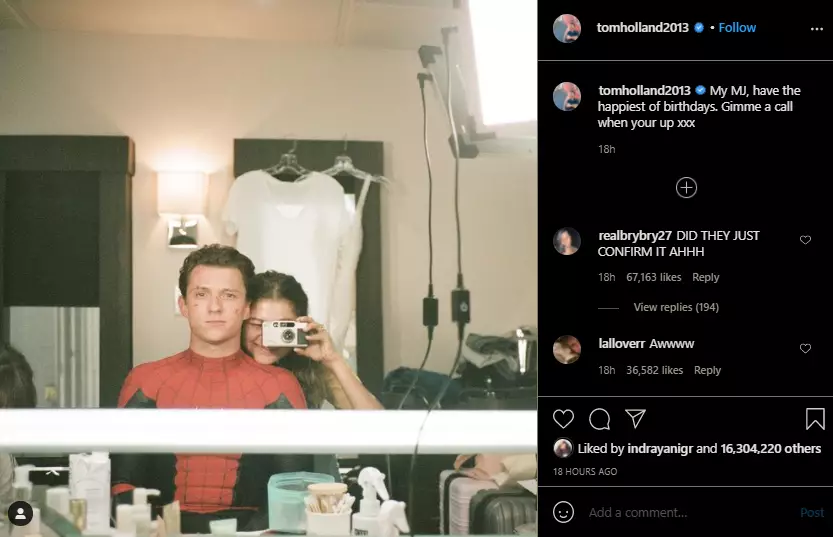 Zendaya dapat ucapan manis dari Tom Holland Instagram