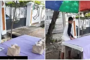 Momen seorang bocah belajar sambil jualan nasi kuning ini bikin salut