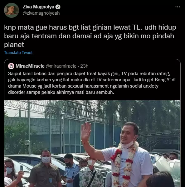 Ziva Magnolya beri tanggapan atas bebasnya Saipul Jamil Twitter
