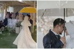 Tenda nikah bocor air hujan, hasil foto pengantin ini bikin takjub