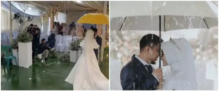 Tenda nikah bocor air hujan, hasil foto pengantin ini bikin takjub
