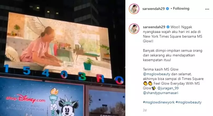 Sarwendah di Time Square New York © Instagram
