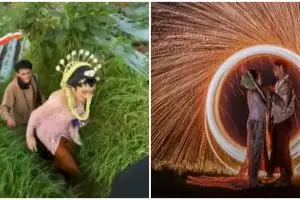 Prewedding penuh perjuangan, pasangan daki bukit pakai baju pengantin