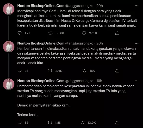 Angga Sasongko hentikan kerja sama dengan TV terkait Twitter dan Instagram